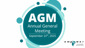 Surrounded by bubbles of varying shades of teal, text reads AGM- Annual General Meeting, September 24th, 2025. The Empower N L logo is in the lower right corner.