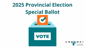A blue voters box with a checked ballot graphic. Title reads 2025 Provincial Election Special Ballot. The Empower N L logo is in the lower right corner.