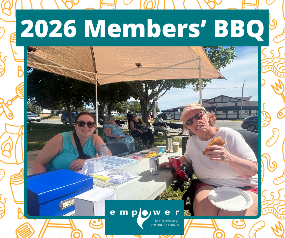 EmpowerNL staff and members eat at the 2026 BBQ. Title reads 2026 Members' BBQ. The EmpowerNL logo is centered at the bottom.