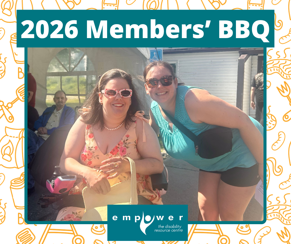 EmpowerNL staff and member smile in the sun at the 2026 BBQ. Title reads 2026 Members' BBQ. The EmpowerNL logo is centered at the bottom.