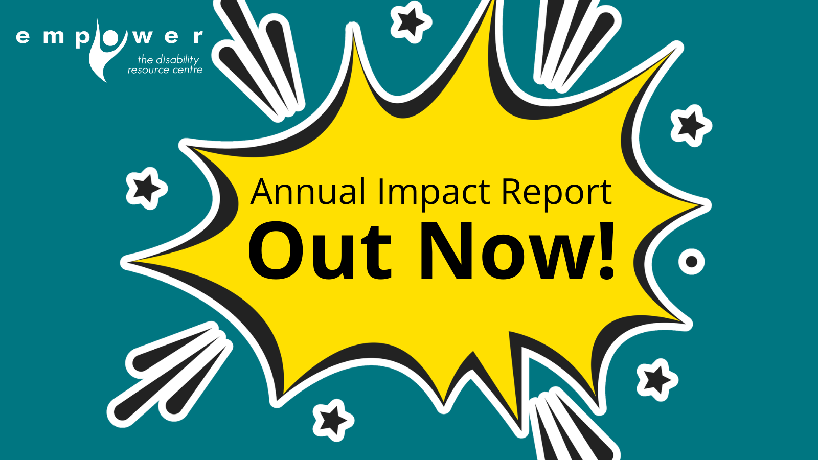 A large, yellow spikey speech bubble states Annual Impact Report Out Now!. The EmpowerNL logo is in the upper left corner.